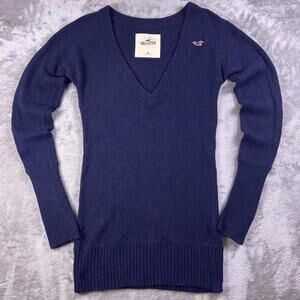 Hollister Y2K V Neck Sweater Women’s Medium Navy Rabbit Hair Blend